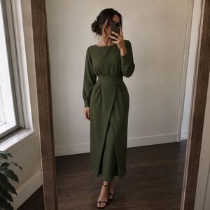 BGL Olive Green Sculptural Midi Dress XXS Minimalist Quiet Luxury Modern